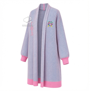 Cardigan long en maille chevron pour femme Gamma Phi Delta Sorority, ouvert sur le devant, avec poignets côtelés brodés - Product Image 2