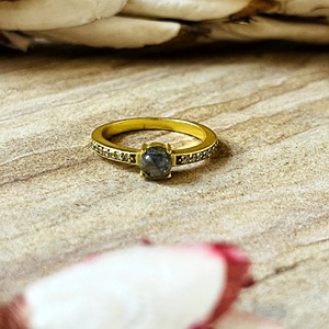 Unique Design <b>Dainty</b> Solitaire Labradorite <b>Ring</b> Boho Brass <b>Rings</b> for Women 18k Gold Plated Minimalist <b>Ring</b> for Wholesale/OEM/ODM - Product Image 1
