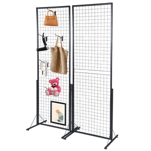 Confezione da 2 Espositori a Griglia 24x67" con Base a T e Pannelli in Rete Bifacciali per Negozi al Dettaglio e Fiere Artigianali - Product Image 1