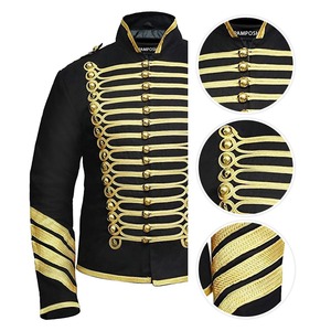 Veste hussarde noire pour homme à double boutonnage avec boutons dorés et broderies, manteau d'hiver formel pour uniformes - Product Image 2
