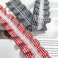 Ruban en tissu à carreaux gingham avec bordure à volants et dentelle florale centrale pour la couture de vêtements, le bricolage et la décoration artisanale (vente en gros)