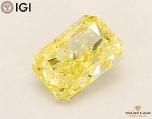 Diamant de laboratoire cultivé CVD de 1,00 carat, taille brillant radieux, couleur jaune vif fantaisie certifiée IGI, clarté VVS2, pour bague moderne - Product Image 1