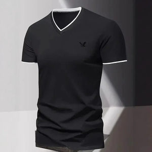 T-shirt décontracté pour homme, nouvelle collection été, luxe léger, couleur unie, col en V, manches courtes, polyvalent et fin - Product Image 1