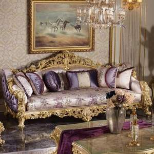 Juego de Sofá Cama Plaza Luxury Classic Royal, de Madera de Caoba Tallada en Color Crema Dorado, con Relleno de Esponja, Diseño Transicional, Muebles para Sala de Estar - Product Image 3