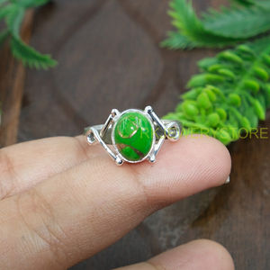 Bague en turquoise verte naturelle, argent sterling 925, bague statement, design artisanal, bague en pierres précieuses, bijoux en turquoise, cadeau - Product Image 6