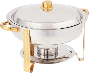 Recipiente para buffet de metal con revestimiento negro y dorado que garantiza una calidad de comida consistente y una distribución de calor confiable. - Product Image 4