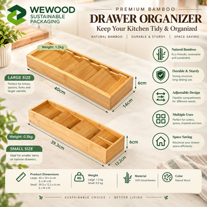 WEWOOD Premium Solid Wood Modern Luxury Multifunction Adjustable <b>Drawer</b> Organizer <b>Tray</b> Kitchen Utensils Expandable Storage - Product Image 3