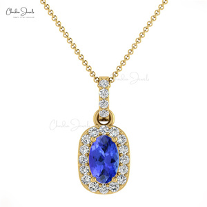Top Products 7x5mm Oval Cut Tanzanite Gemstone Halo <b>Pendant</b> 14k <b>Solid</b> <b>Gold</b> Diamond Classic <b>Pendant</b> from Verified Supplier - Product Image 1