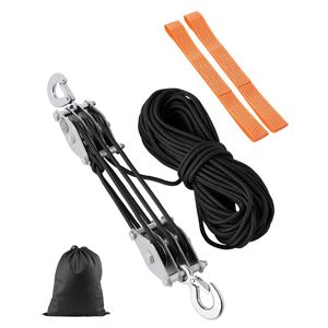 Sistema de polipasto de polea de cuerda de 100 pies de servicio pesado 5:1 potencia de elevación 4400 libras de resistencia a la rotura 2 uds bucles suaves rodamiento de ruedas de Metal - Product Image 1