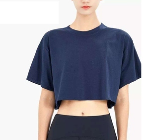 Women's <b>Crop</b> <b>Top</b> Short Sleeve Crew Neck Loose Fit Knitted Cotton Solid Color Breathable Spring Summer T-Shirt - Product Image 1