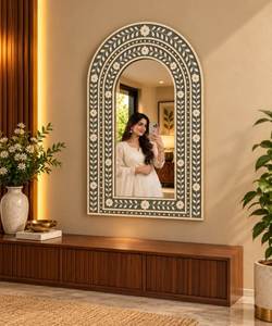 Miroir rectangulaire en os incrusté, cadre noir, style Art Déco indien, fait main, durable, à fixer au mur, vente en gros - Product Image 6