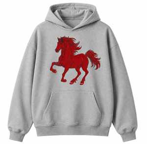 Sweat à capuche oversize noir premium avec broderie cheval au galop rouge – Broderie cheval rouge unisexe, poids lourd - Product Image 5