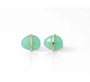 Chrysoprase Faceted Tumble Earring - Center Bezel <b>Stud</b> Earring, Oval Shape Faceted Gemstone Earring For Women - Product Image 2