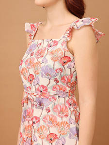 เดรสชีฟองทรงเอไลน์พิมพ์ลายดอกไม้ ดีไซน์หรูหรา คอเหลี่ยม สายคล้องไหล่ สำหรับผู้หญิง ปี 2026 ระบายอากาศได้ดี เหมาะสำหรับฤดูร้อน - Product Image 3