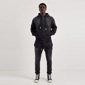Sudadera con Capucha y Cierre para Hombre, Estampado de Puntos Negros, Corte Regular, Informal, para Otoño, 100% Algodón, Tejido Francés, Transpirable - Product Image 1
