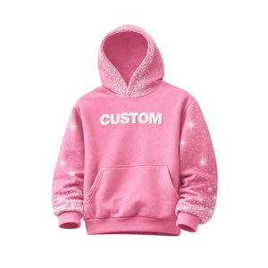 Sudadera con Capucha Unisex Rosa con Estampado Personalizado, Sudadera de Forro Polar para Invierno, Estilo Urbano con Capucha y Mangas con Diseño de Pedrería - Product Image 1
