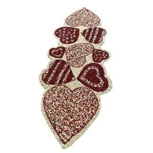 Hand Beaded Heart <b>Table</b> <b>Runner</b> Imports Burgundy Cream India - Product Image 2