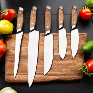 High Quality 5 Pcs UA Supplies Handmade Kitchen <b>Knives</b> Chef <b>Set</b> with Ergonomic Olive Wood Handle & Leather Bag OEM ODM Wholesale - Product Image 1