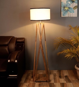 Lámpara de pie de lujo con pantalla de metal blanco y tela, base de madera, OEM, ODM, bajo MOQ, precio de fábrica, venta al por mayor, suministro a granel - Product Image 5