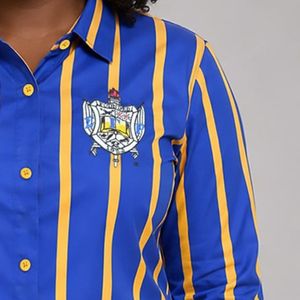 Sigma Gamma Rho Striped <b>Satin</b> Button Down Shirt Luxury Soft Silk Feel Long Sleeve Casual Fashion <b>Blouse</b> Elegant Streetwear - Product Image 4