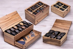 Wood Watch & Jewelry Box 4-12 Slots <b>Walnut</b> Watch Organizer <b>Drawer</b> Glass Lid Engraved Personalized Gift for Men Luxury - Product Image 5