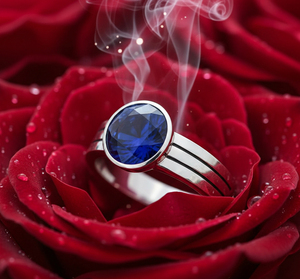 925 Sterling <b>Silver</b> Rhodium Plated Classic Bezel Setting Blue Sapphire Look Fine <b>Adjustable</b> Eternity Band Wedding <b>Ring</b> for Gift - Product Image 2