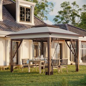 Tenda a Baldacchino Pop-up 3,6x3,6m Beige e Marrone con Rete e Borsa per il Trasporto, Riparo Solare Istantaneo con 12,7 m² di Ombra - Product Image 2