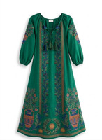 Vestido islámico negro bordado para mujer, manga tres cuartos, cuello con lazo, estampado floral, corte holgado, algodón, modesto, para uso diario.