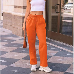 Pantalon de jogging ample pour femme, taille basse, avec cordon de serrage, en molleton uni, coupe décontractée, ourlet ouvert - Product Image 2