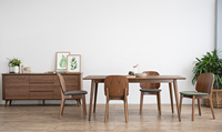 Table à manger en placage de noyer de qualité supérieure, pieds en bois massif, durable, moderne, rectangulaire, pour appartement, hôtel, restaurant, usage domestique de luxe