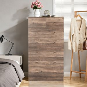 Mobile con Maniglie Oro Opaco 5+2 Cassetti 66*40*131cm in Truciolato Grigio con Rivestimento in Melamina per Soggiorno - Product Image 2