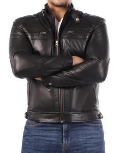 Nouveautés : Blouson d'hiver unisexe en cuir PU noir, chaud, imperméable, avec fermeture éclair et poches, coupe ajustée, style gentleman - Product Image 3