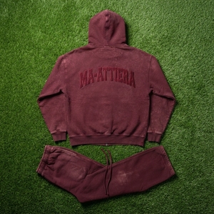 Conjunto de Sudadera con Capucha y Pantalones Anchos para Hombre, Color Borgoña Crema, Lavado Ácido, Diseño Gráfico con Paneles en Contraste, Ropa Deportiva Urbana, Personalizable OEM - Product Image 5