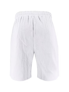 2026 Summer Vacation Style Men's Khaki 100% Cotton Woven Satin Solid Short Sleeve Shirt Long Pants Shorts Set Casual Beach 2pcs - Product Image 6