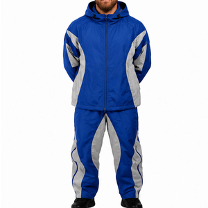 Ensemble de survêtement pour homme, bleu gris, à blocs de couleur, respirant, imprimé, imperméable, sportif, hiver, pantalon long et veste - Product Image 1