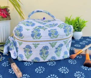 Indian Handmade Pure Cotto Quilted Vanity Bag Large Capacity Women's Travel Cotton Makeup Cosmetic Bag Quilted Cosmetic Pouch - Product Image 1