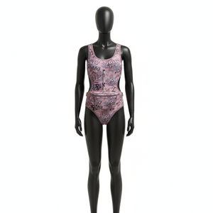Maillot de bain femme en tissu extensible polyester élasthanne 200 GSM, motif camouflage rose, logo personnalisé - Product Image 1