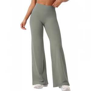 Custom/OEM Women's High Waisted Flare Yoga Pants Buttery Soft <b>Tummy</b> <b>Control</b> Wide Leg Leggings Sage Green Pilates Workout Pants - Product Image 1
