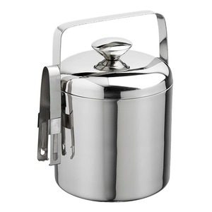 Seau à glace en acier inoxydable avec couvercle et poignée, bac à boissons rond portable pour le camping - Product Image 3