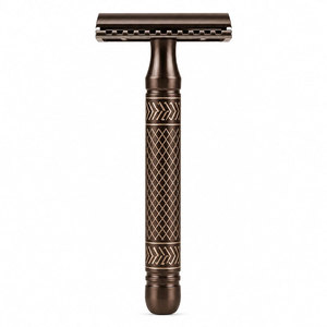 Rasoir de sécurité jetable à double lame SHEARS BEAUTY avec manche en bronze à motif décoratif pour le rasage du visage masculin et l'utilisation en salon de coiffure - Product Image 1