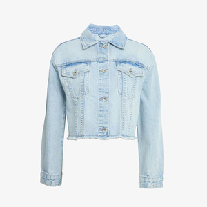 New Arrival Women's <b>Cropped</b> <b>Denim</b> <b>Jackets</b> Elastic Splice Casual Jean Top Long Sleeve Fashion Wear - Product Image 1