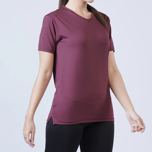 T-shirt à manches courtes pour femme, color-block, col rond, séchage rapide, tricoté, sportif, coupe régulière, léger, respirant, vêtements de sport - Product Image 4