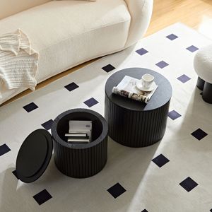 Set di 2 tavolini da caffè in MDF impilabili neri per soggiorno/area lounge - Product Image 1