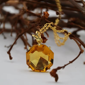 Colgante Octogonal de Citrino, Piedra de Nacimiento de Noviembre, Plata de Ley 925, Chapado en Oro de 14K, Joyería con Gema Dorada - Product Image 1