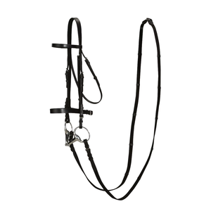 Bridon de cheval sans bit en cuir premium avec rênes, nez-attache rembourré épais et doux, équipement d'équitation durable pour l'équitation western et anglaise - Product Image 3