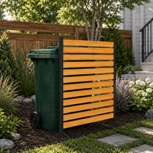 Solid Wood Slat Privacy <b>Screen</b> <b>Metal</b> Frame Trash Can Enclosure Garden Fence <b>Panel</b> Custom Size OEM ODM - Product Image 6