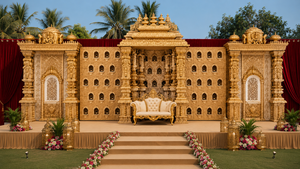 Décoration de scène Manavarai sur le thème Or Divin pour mariage sud-indien, en fibre de verre légère, pour cérémonie de mariage traditionnelle, vente en gros - Product Image 6