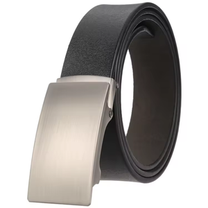 Formal <b>Black</b> Leather <b>Belt</b> With Steel Plate Buckle For Men - Product Image 3