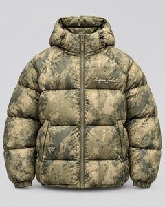 Veste matelassée camouflage Thorfinn Industry pour homme, à capuche, coupe-vent, hiver, décontractée, épaisse, rembourrage en polyester, fermeture éclair sur le devant, broderie - Product Image 1