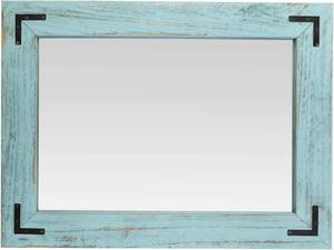 Rustic Distressed Blue Wooden Wall <b>Mirror</b> with Metal <b>Corner</b> <b>Brackets</b> Farmhouse Vintage Home Decor - Product Image 2